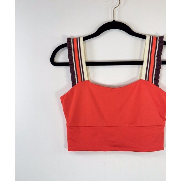 FP Movement Womens Top Red Time Out Tank Cropped Ruffle Cut Out Back Medium - Picture 5 of 9